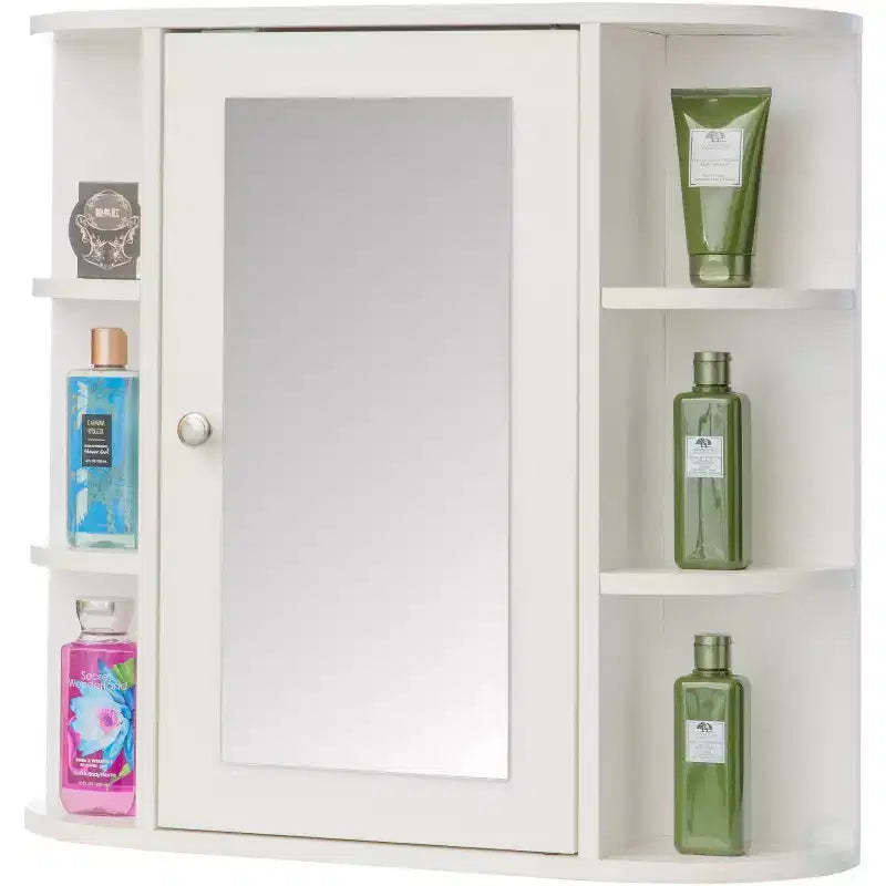 Basicwise Fully Assembled and Ready for Installation Wall Mounted Bathroom Storage Cabinet Organizer, Mirrored Vanity Medicine Chest with Open Shelves