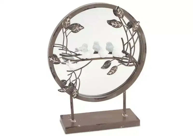 Melrose Round Metal Table Mirror with Perched Sparrows - 16