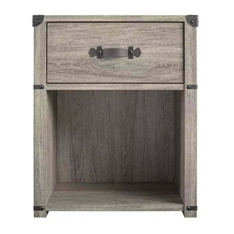 Max & Finn Nova 1 Drawer Storage Nightstand with Leather Drawer Pull, Gray Oak