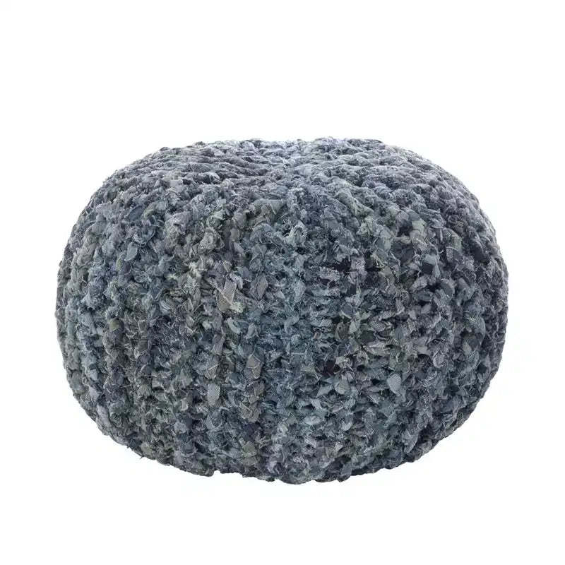 Saro Lifestyle Denim Twisted Rope Pouf - 20dx14h Round, Navy Blue