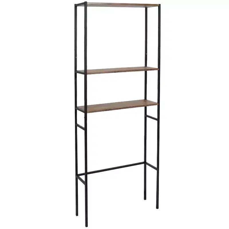 Sunnydaze 3 Shelf Iron and Veneer Over the Toilet Etagere Bathroom Storage Cabinet Space Saver - Teak