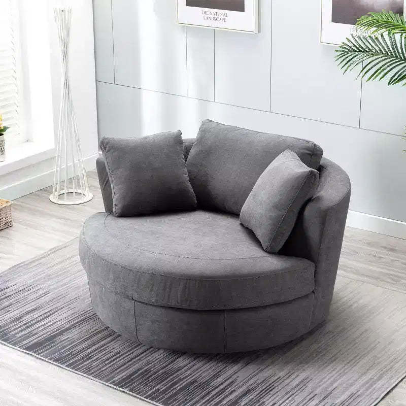 54 Wide Fully Assembled Round Swivel Barrel Chair and a Half - Kinwell