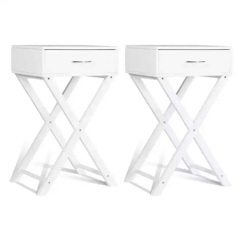 Costway 2 PCS Nightstand X-Shape Drawer Accent side End Table Modern Home Furniture White