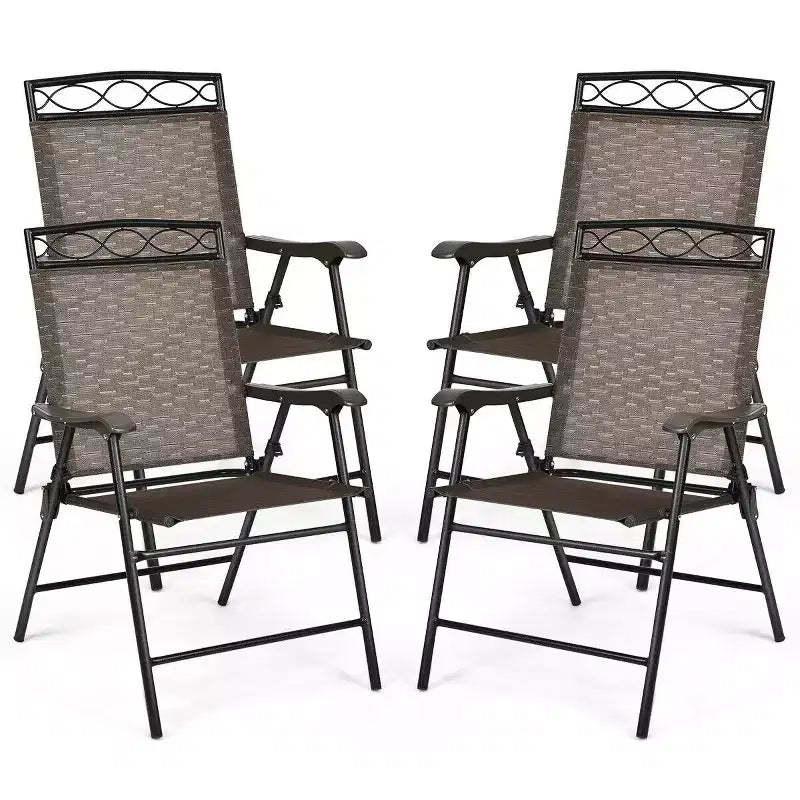 Costway Set of 4 Patio Folding Chairs Sling Portable Dining Chair Set w/ Armrest