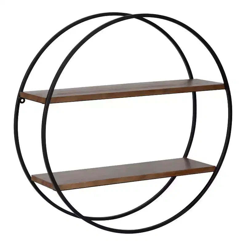 24 Diameter Sequoia Wood and Metal Round Wall Shelf - Kate & Laurel All Things Decor