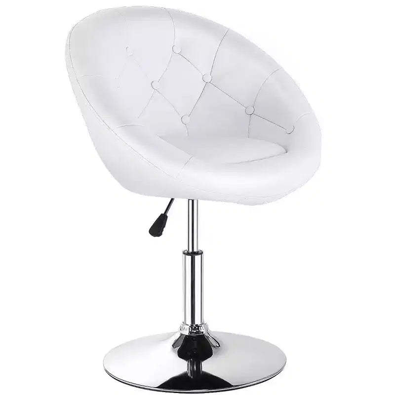 Costway 1PC Adjustable Round Swivel Tufted Back Accent Chair PU Leather White