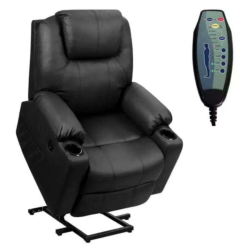 Costway Electric Recliner Chair Massage Sofa Leather w/ USB Charge Port Brown\Black