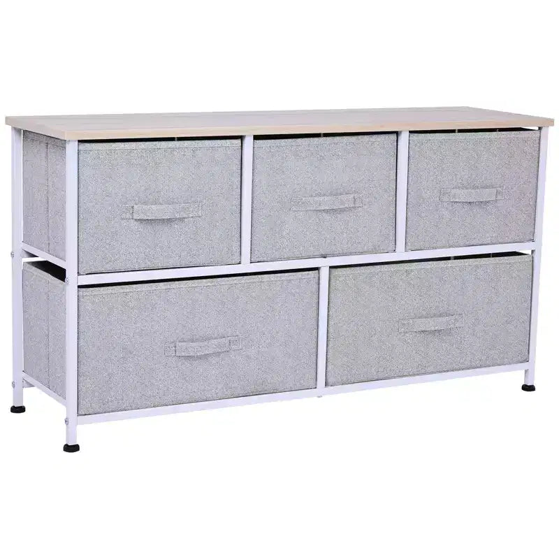 HOMCOM 40 L 5 Drawer Horizontal Storage Cube Dresser Unit Bedroom Organizer Livingroom Shelf Tower with Fabric Bins