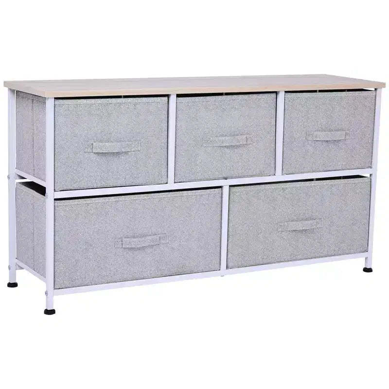 HOMCOM 40 L 5 Drawer Horizontal Storage Cube Dresser Unit Bedroom Organizer Livingroom Shelf Tower with Fabric Bins