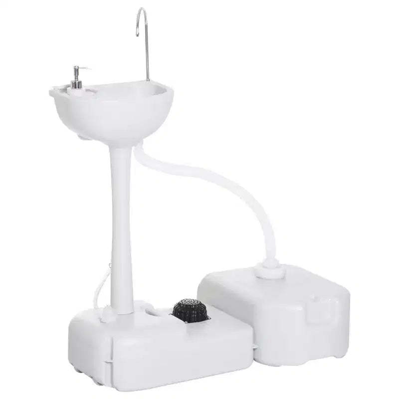 kleankin Portable Camping Sink Hand Wash Station Basin 4.5 Gallon Tank 6.3 Gallon Recovery Tank & Soap Dispenser for RV, Outdoor, Indoor, HDPE, White