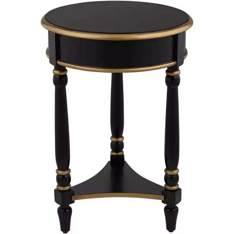 55 Downing Street Cason Vintage Wood Round Accent Side End Table 18 1/4 Wide with Shelf Black Gold Trim for Living Room Bedroom Bedside Entryway Home