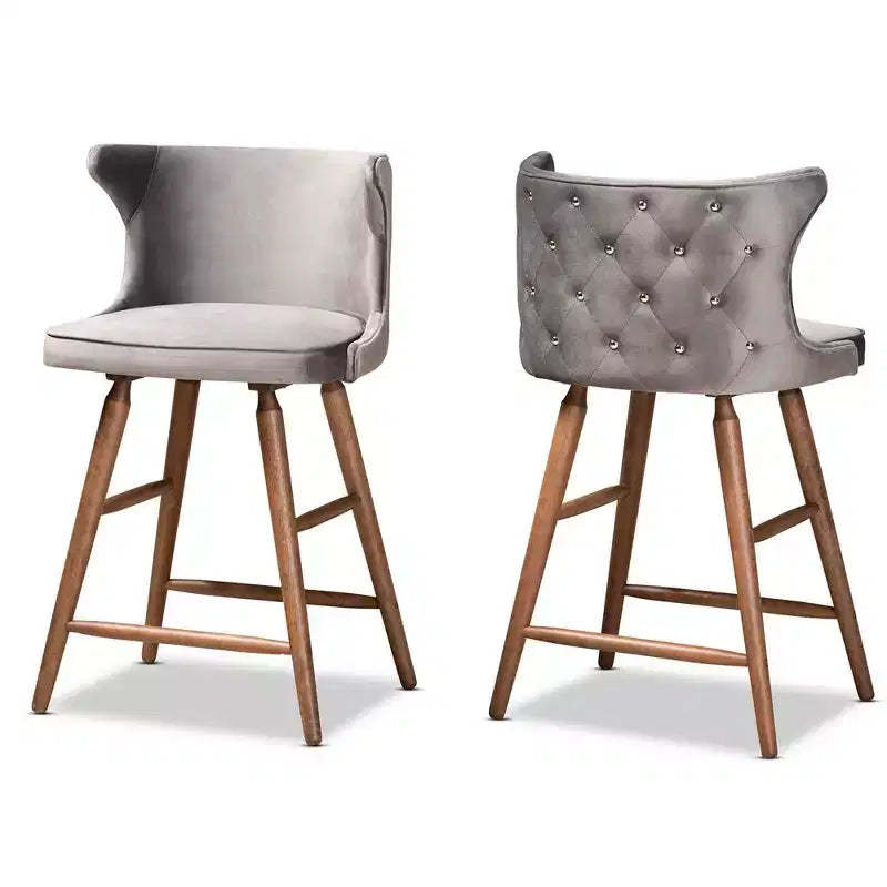 2pc Sagira Velvet Fabric Upholstered and Wood Counter Height Barstool Set - Baxton Studio