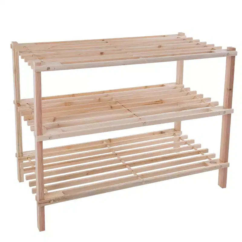 Hastings Home 3-Tier Wooden Shoe Rack - Organizes Up to 9-Pairs - Light Woodgrain