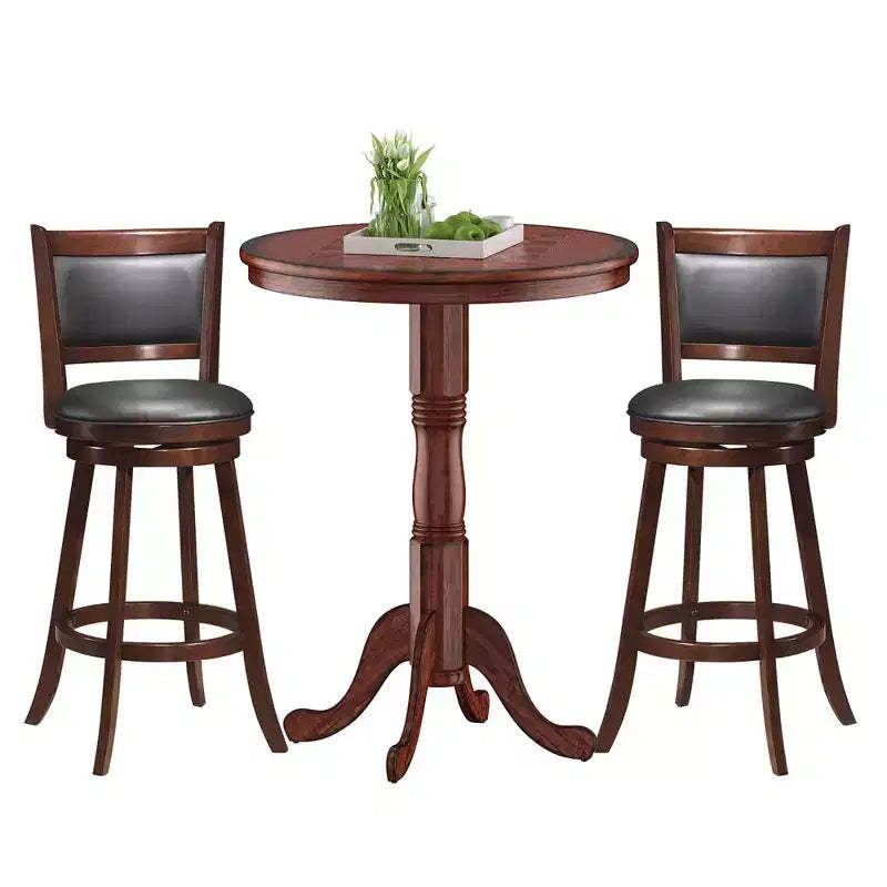 Costway 3pcs Pub Table Set 30'' Round Bar Height Table & 2pcs Swivel Bar Stools
