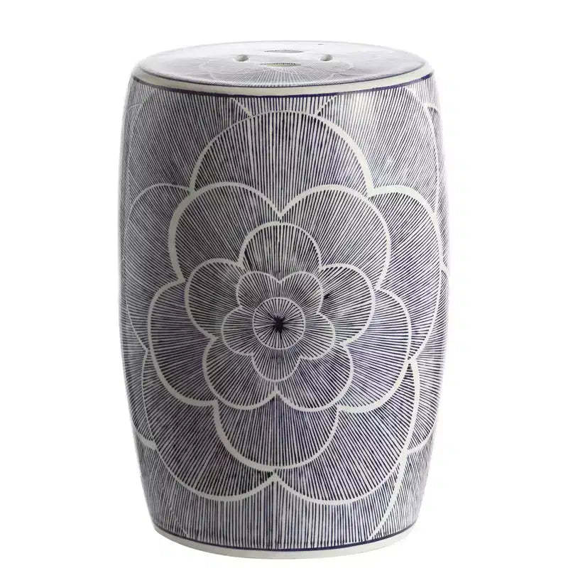 JONATHAN Y Camellia 17 Ceramic Drum Garden Stool/Accent Table, Blue
