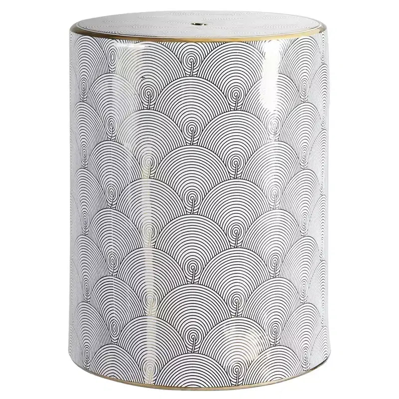 JONATHAN Y Fish Scale 17 Modern Ceramic Garden Stool/Accent Table, White/Gold