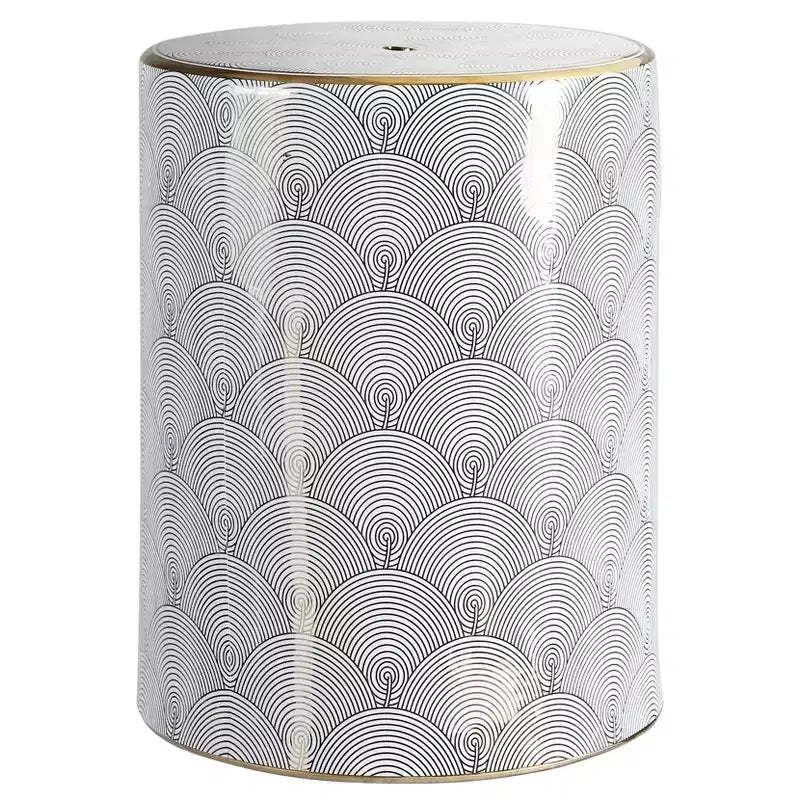 JONATHAN Y Fish Scale 17 Modern Ceramic Garden Stool/Accent Table, White/Gold