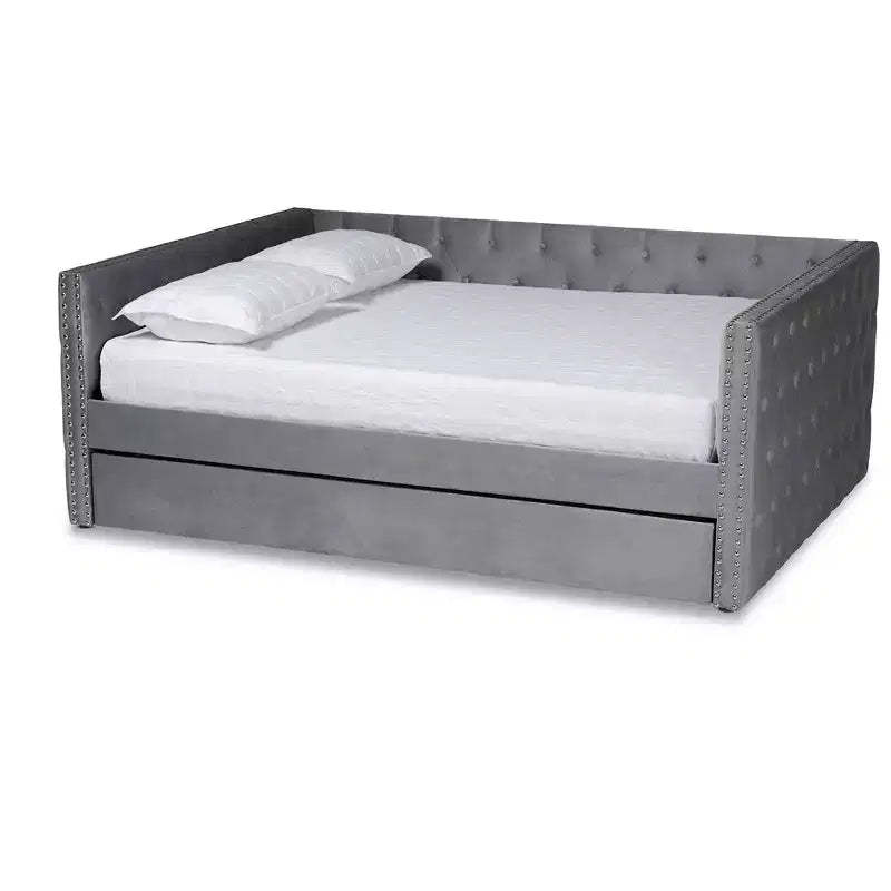 Larkin Velvet Fabric Upholstered Daybed with Trundle - Baxton Studio
