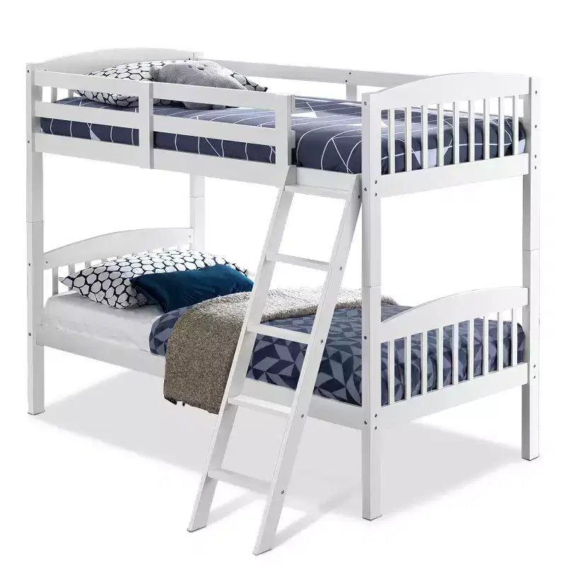 Costway Wood Hardwood Twin Bunk Beds Convertible into 2 Individual Kid Bed Ladder White