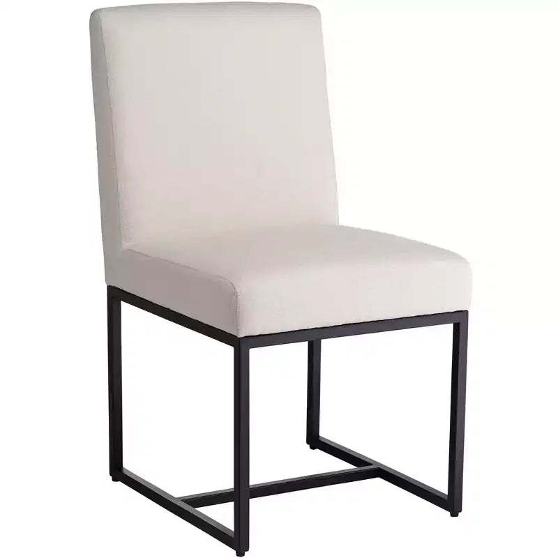 55 Downing Street Myles Off-White Fabric and Black Metal Dining Chair