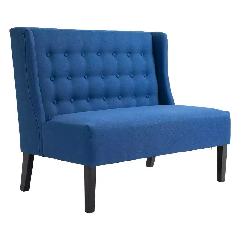 HOMCOM Wingback Double Sofa Linen Fabric Upholstery Button Tufted Loveseat Armless Couch Modern Contemporary Living Room Settee with Wood Legs