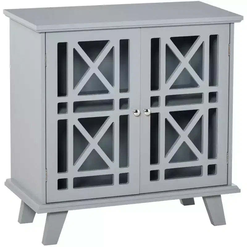 HOMCOM Wood Accent Sideboard Buffet Serveing Storage Cabinet with Fretwork Doors and Elevated Base, Gray