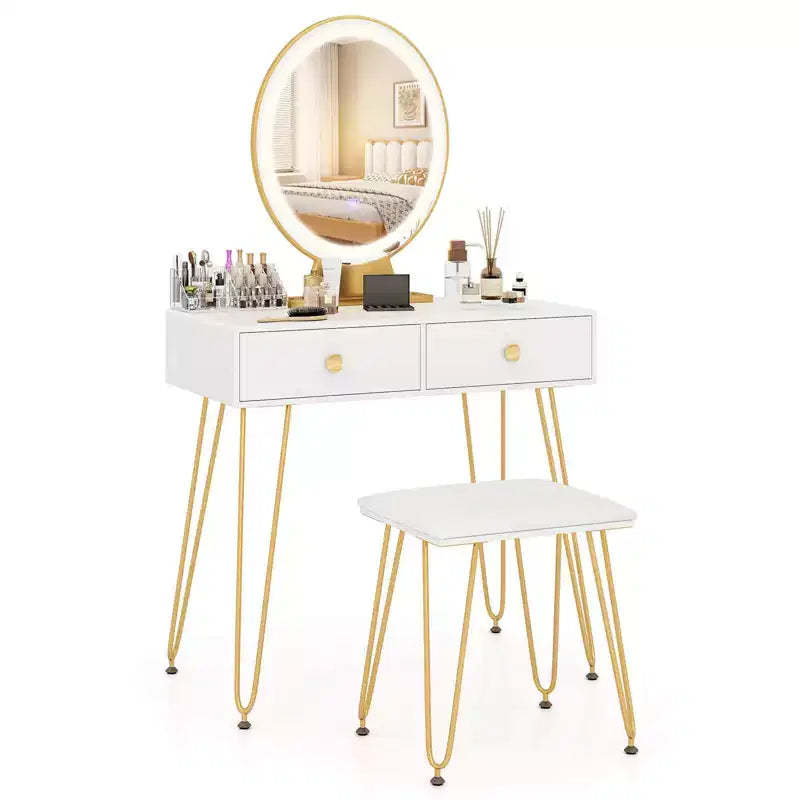 Costway Vanity Makeup Dressing Table W/ 3 Lighting Modes Mirror Touch Switch White