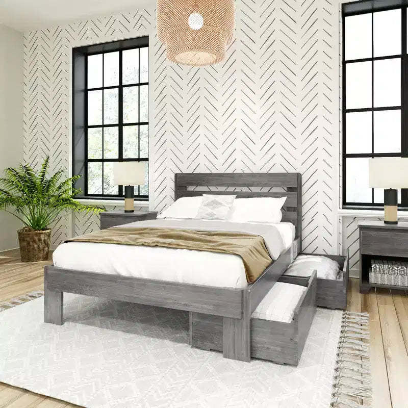 Max & Lily Full Bed Frame with Storage Drawers, Solid Wood Platform Bed for Kids