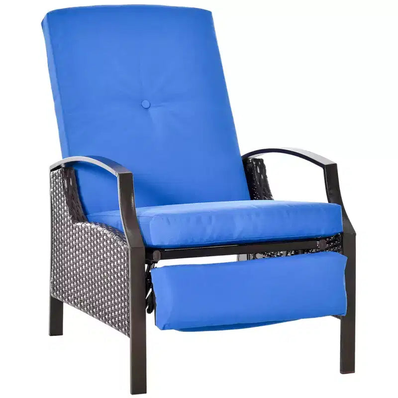 Outdoor Recliner Chair, Reclining Patio Lounge Chair with Comfy Cushions, Footrest, Armrests, PE Wicker for Balcony, Porch