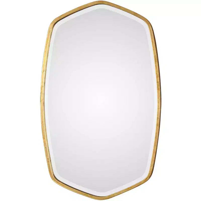 Uttermost Oval Vanity Accent Wall Mirror Modern Beveled Gold Leaf Iron Frame 22 1/4 Wide Bathroom Bedroom Living Room Home Office