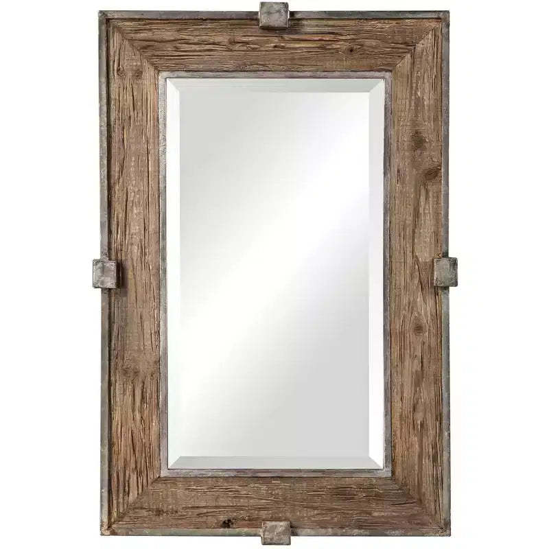Uttermost Rectangular Vanity Accent Wall Mirror Rustic Beveled Natural Weathered Wood Silver Iron Frame 25 1/4 Wide for Bathroom
