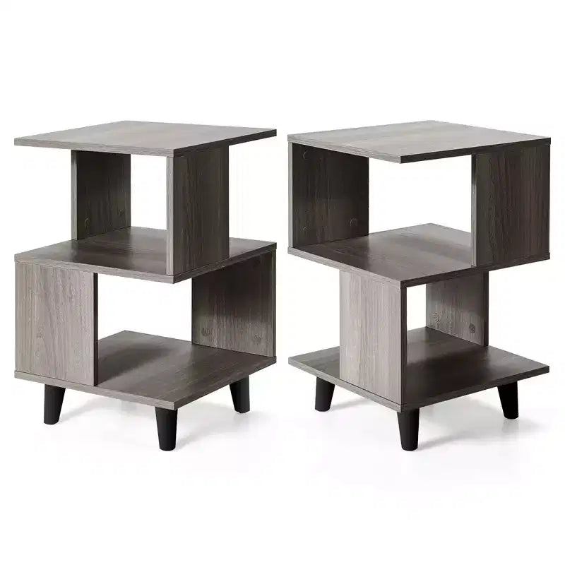 Costway 2 PCS Nightstand Set Modern Side End Table Storage Shelf Grey