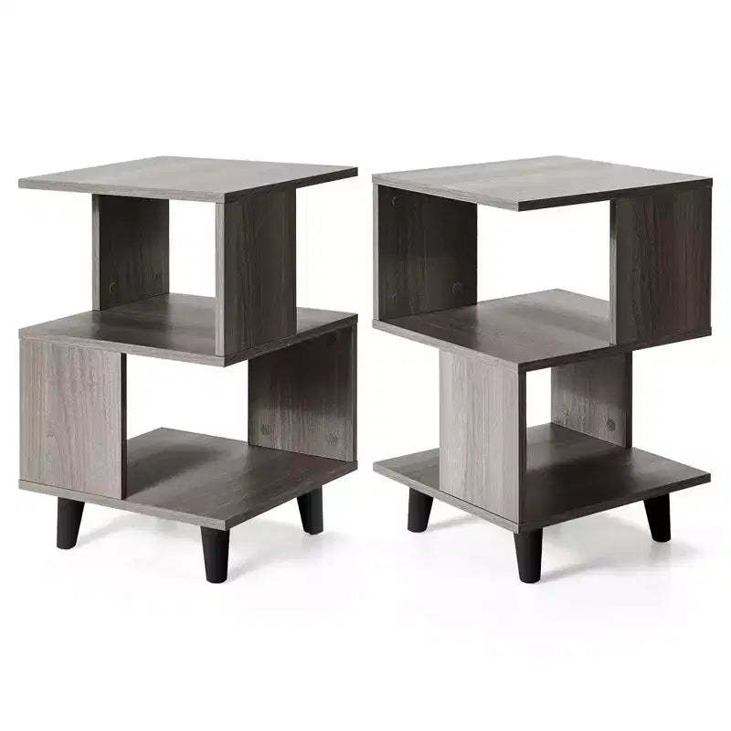 Costway 2 PCS Nightstand Set Modern Side End Table Storage Shelf Grey