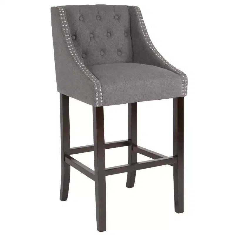 Merrick Lane Upholstered Barstool 30 High Transitional Tufted Barstool with Accent Nail Trim