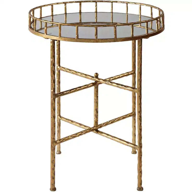 Uttermost Modern Glam Gold Leaf Round Accent Table 19 1/2 Wide Mirrored Tray Tabletop for Living Room Bedroom Bedside Entryway