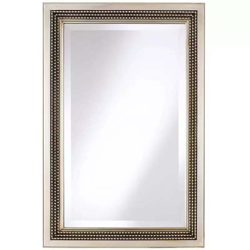 Uttermost Rectangular Vanity Accent Wall Mirror Modern Silver Leaf Frame Triple Beaded 23 Wide for Bathroom Bedroom Living Room
