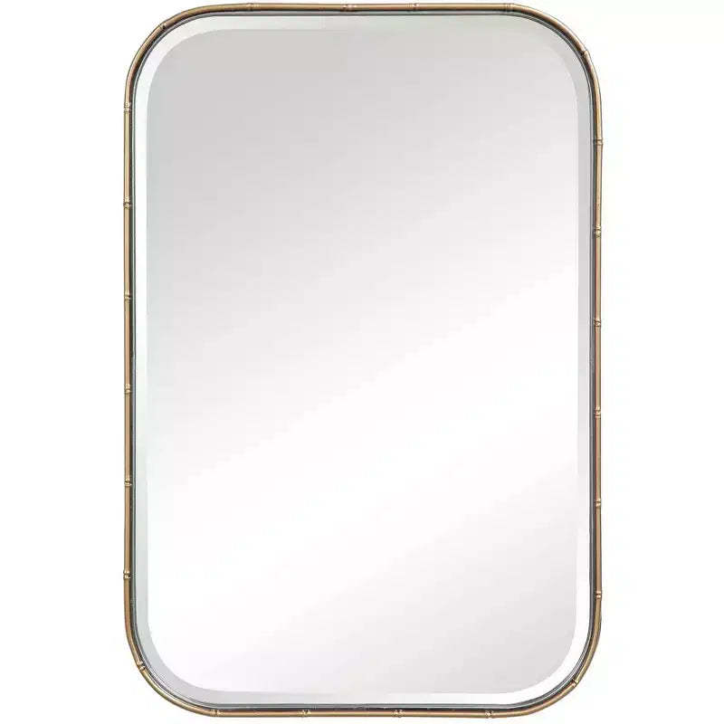 Uttermost Rectangular Vanity Accent Wall Mirror Modern Beveled Antique Gold Iron Frame 20 1/4 Wide for Bathroom Bedroom Home