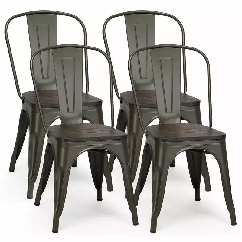 Costway Set of 4 Modern Metal Dining Side Chair Wood Seat Stackable Bistro Cafe