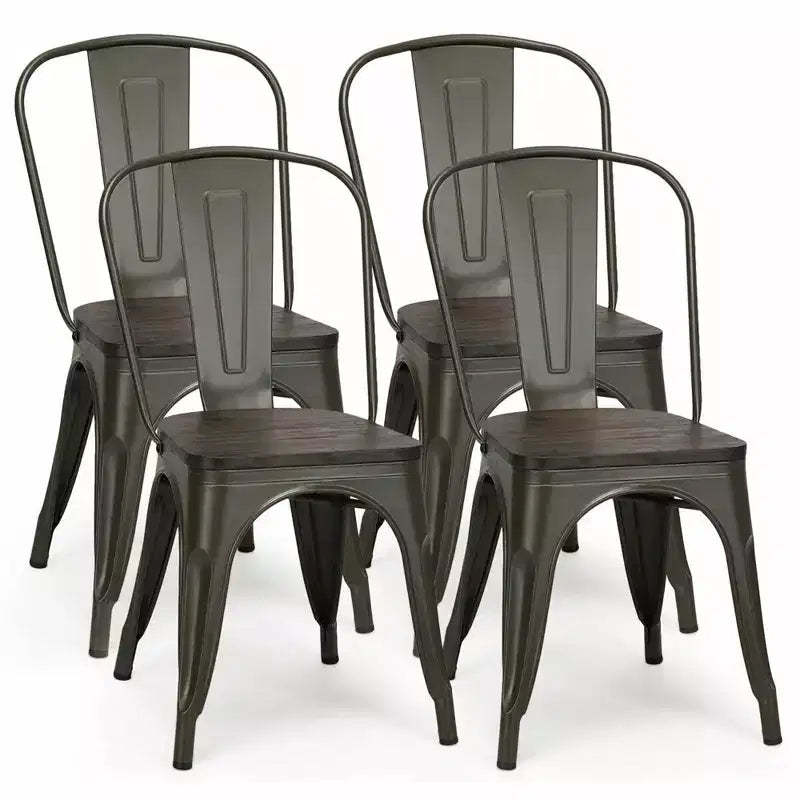 Costway Set of 4 Modern Metal Dining Side Chair Wood Seat Stackable Bistro Cafe