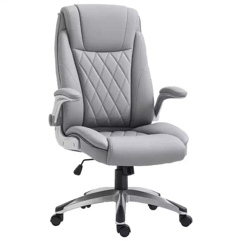 Vinsetto High Back 360 Swivel Ergonomic Home Office Chair with Flip Up Arms, Faux Leather Computer Desk Rocking Chair, Grey