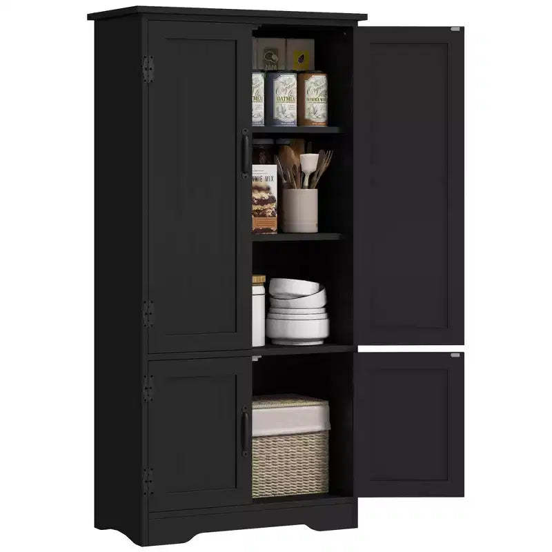 HOMCOM 48.5 Farmhouse Kitchen Pantry, Floor Storage Cabinet, Cupboard Organizer with Adjustable Shelves and 4-Doors for Dining Room