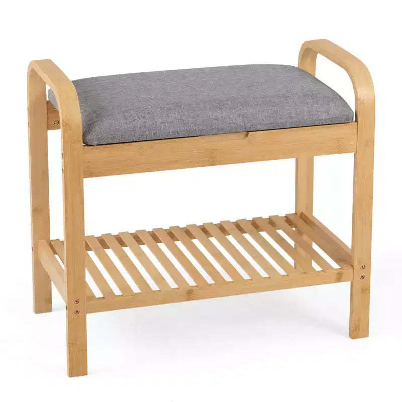 Costway Shoe Rack Bench Bamboo W/Cushioned Seat&Storage Shelf Padded Seat Shoe Bench