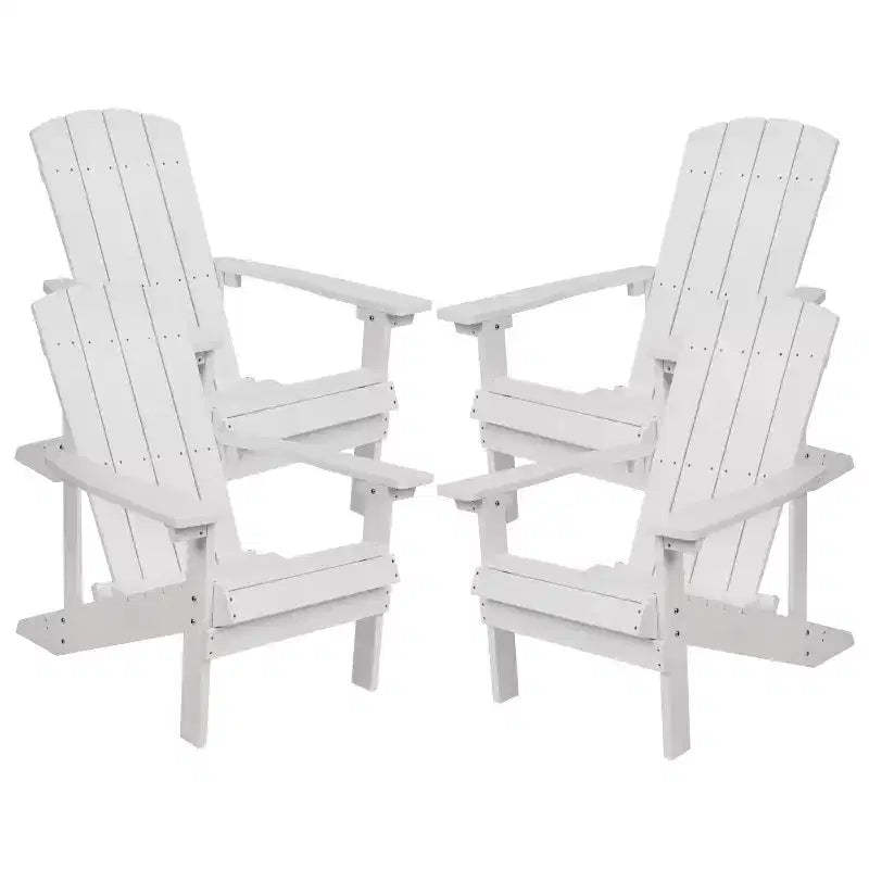Merrick Lane Set of 4 All-Weather Poly Resin Wood Adirondack Chairs in White