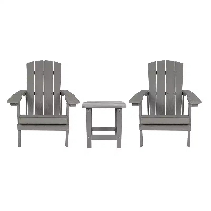 Flash Furniture 2 Pack Charlestown All-Weather Poly Resin Wood Adirondack Chairs with Side Table