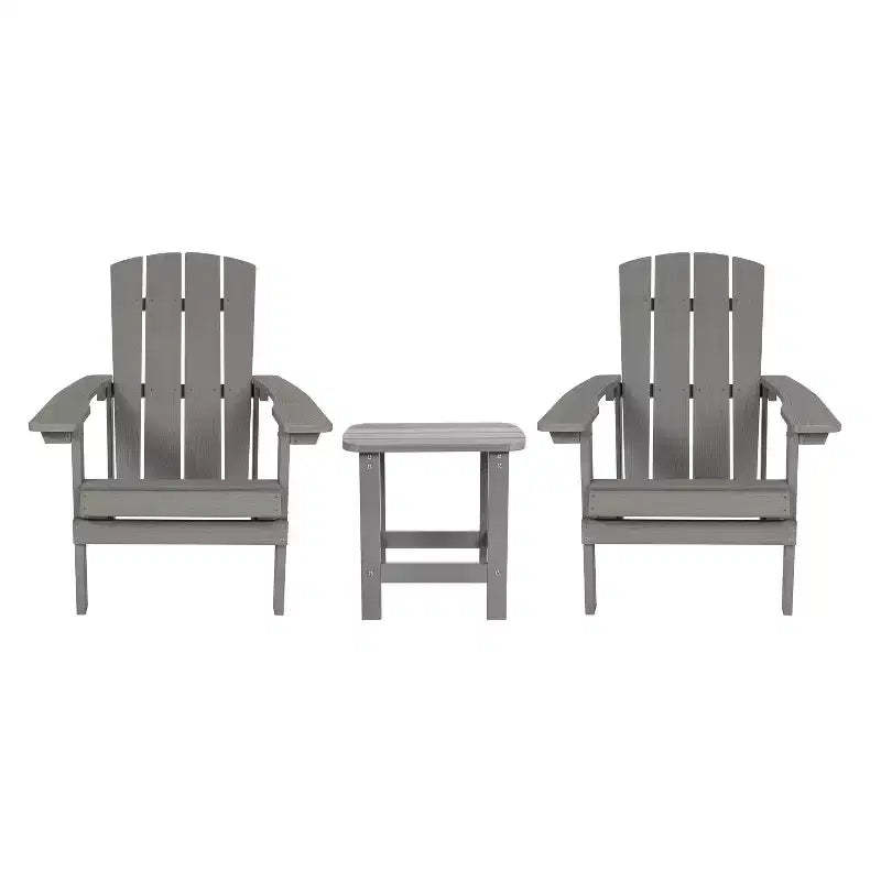 Merrick Lane Set of 2 All-Weather Adirondack Patio Chairs with Matching Side Table