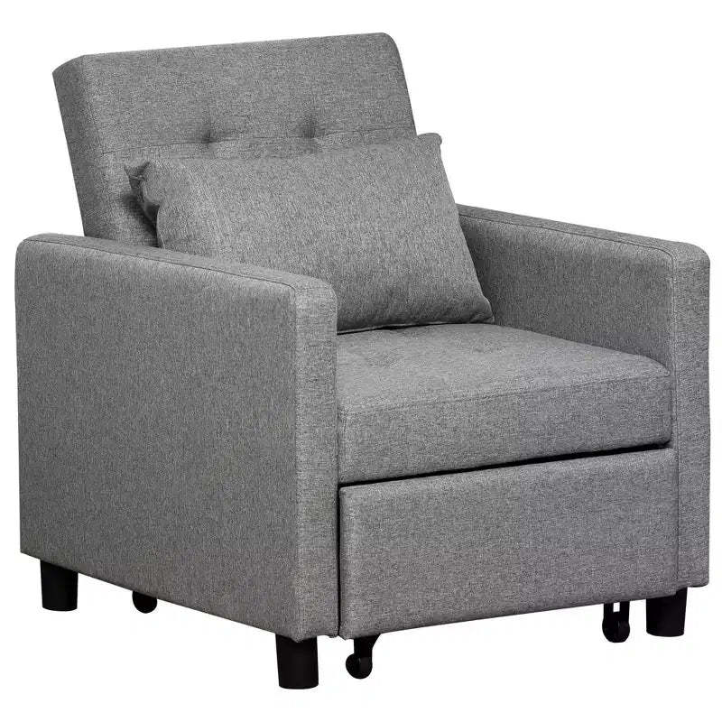 HOMCOM Convertible Sofa Lounger Chair Bed Multi-Functional Sleeper Recliner with Tufted Upholstered Fabric, Adjustable Angle Backrest, Pillow, Gray