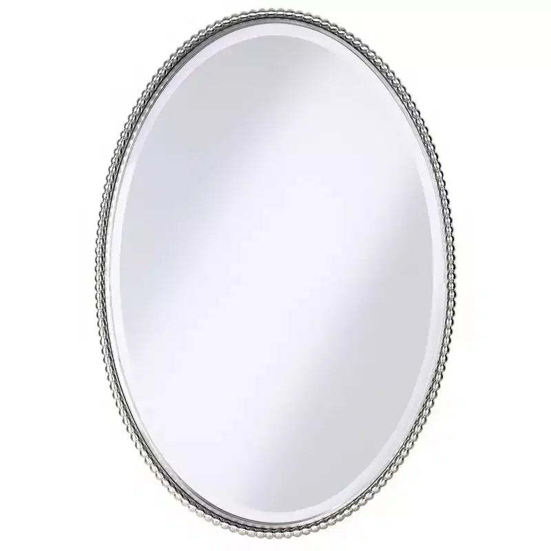 Uttermost Oval Vanity Decorative Wall Mirror Beveled Glass Brushed Nickel Metal Frame 22 Wide for Bathroom Bedroom Living Room