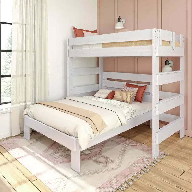 Max & Lily Solid Wood Bunk Bed, L-Shaped Twin over Full Size Bed Frame for Kids Modern Farmhouse