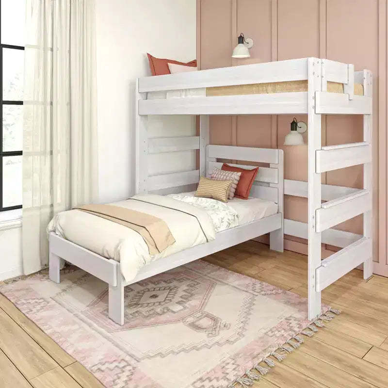 Max & Lily Solid Wood Modern Farmhouse Bunk Bed, L-Shaped Twin over Twin Bed Frame For Kids
