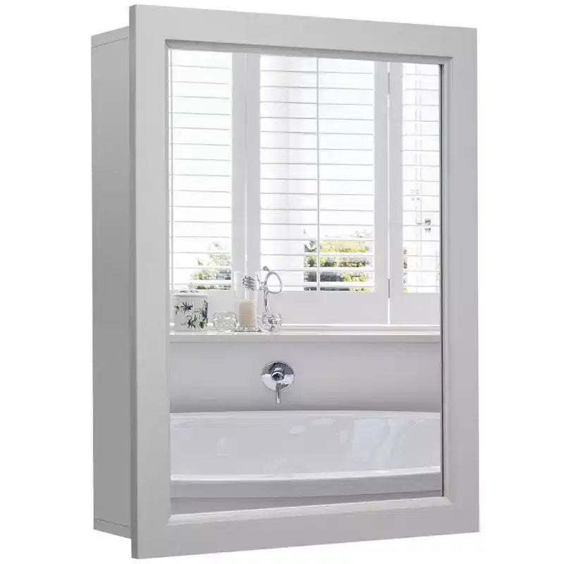 Costway Mirrored Medicine Cabinet Wall-Mounted Bathroom Storage Organizer W/Shelf Grey